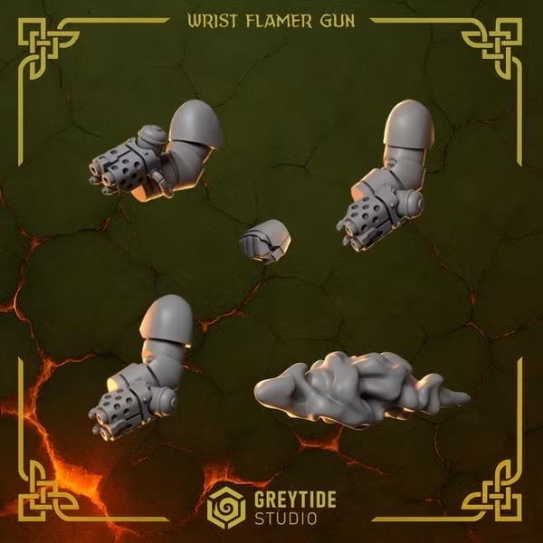 Anvil Warden wrist flamer guns by Greytide Studio