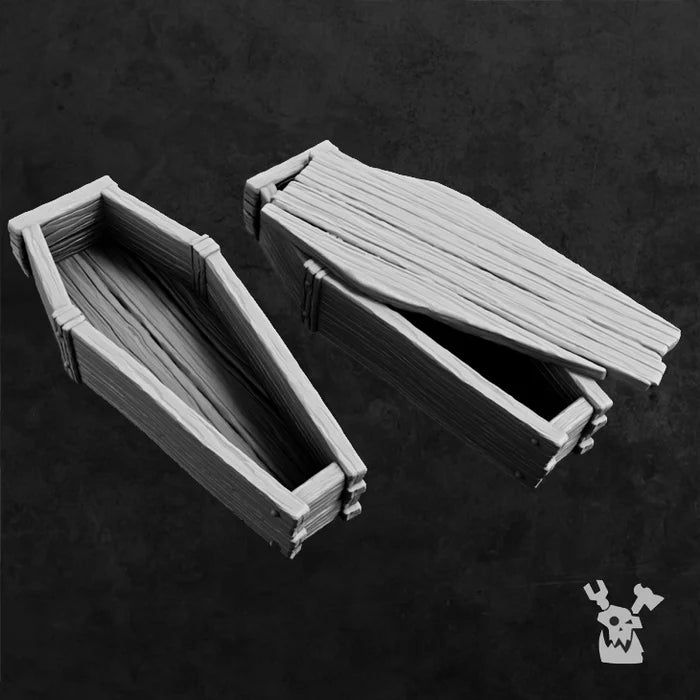 Graveyard coffins and tombstones