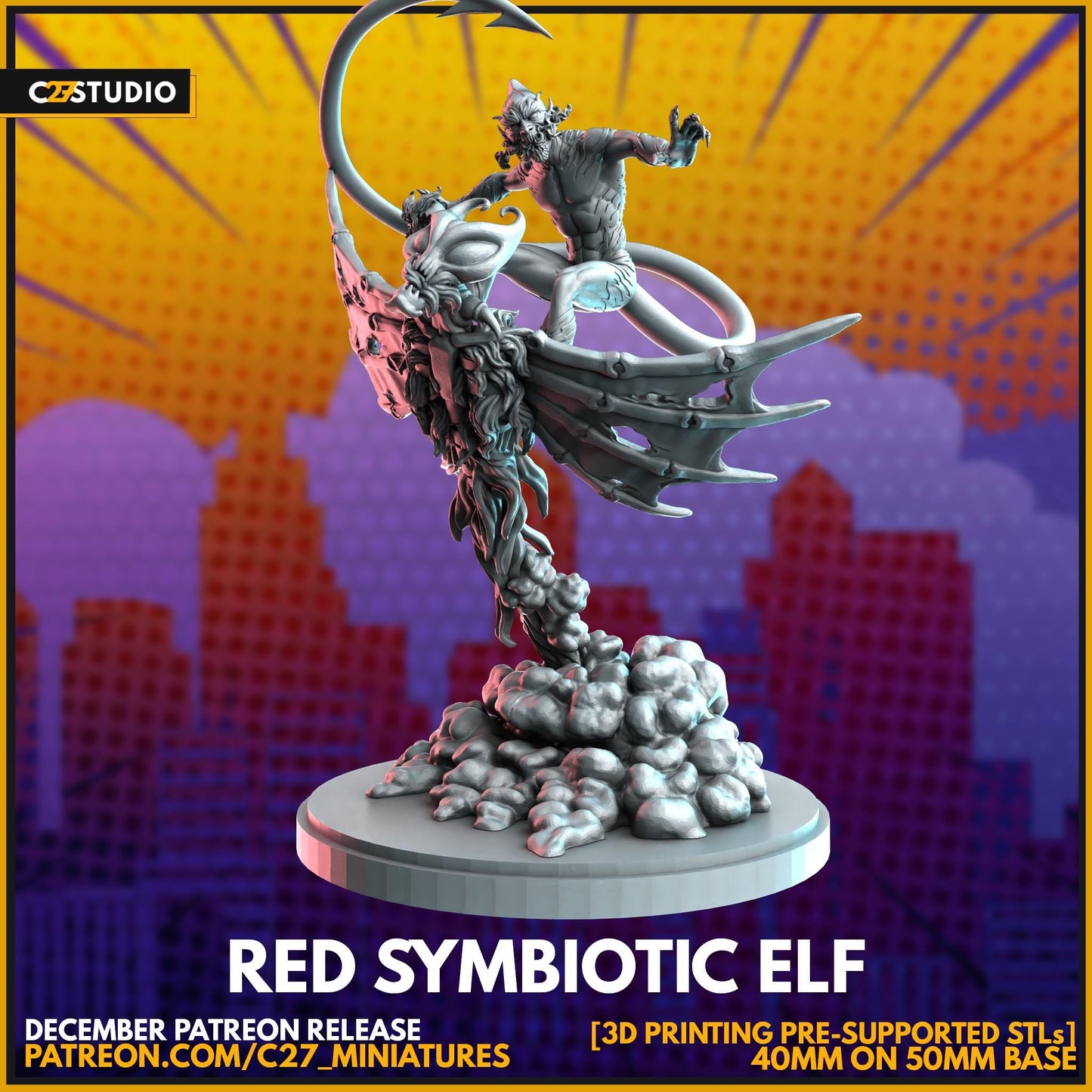 Red Symbiotic Elf - Crisis Protocol Proxy - Marvel Fan Art - 3d Printed TTRPG Miniature