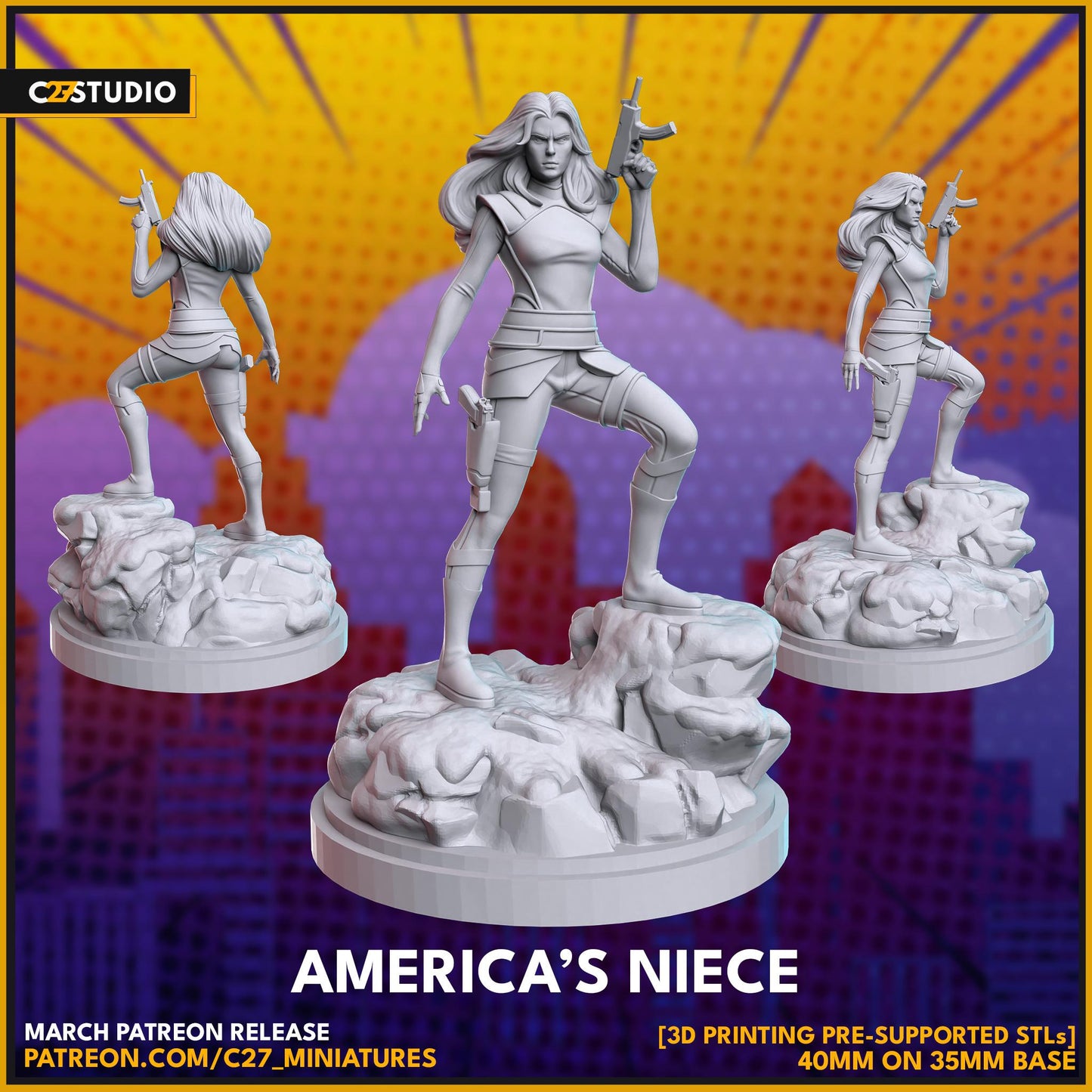 America's Niece - Crisis Protocol Proxy - Marvel Fan Art - 3d Printed TTRPG Miniature