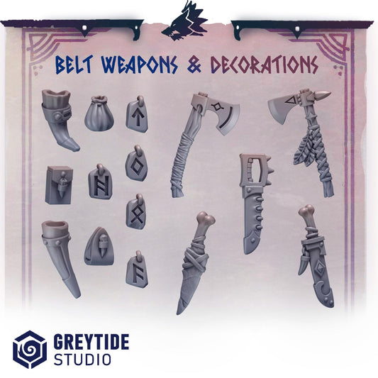 Belt weapons and Decorations | Primal hounds | Greytide Studio