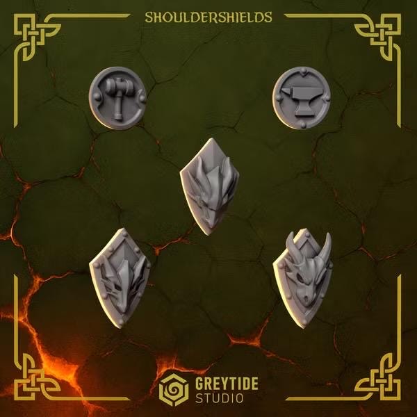 Anvil Warden shoulder shield by Greytide Studio
