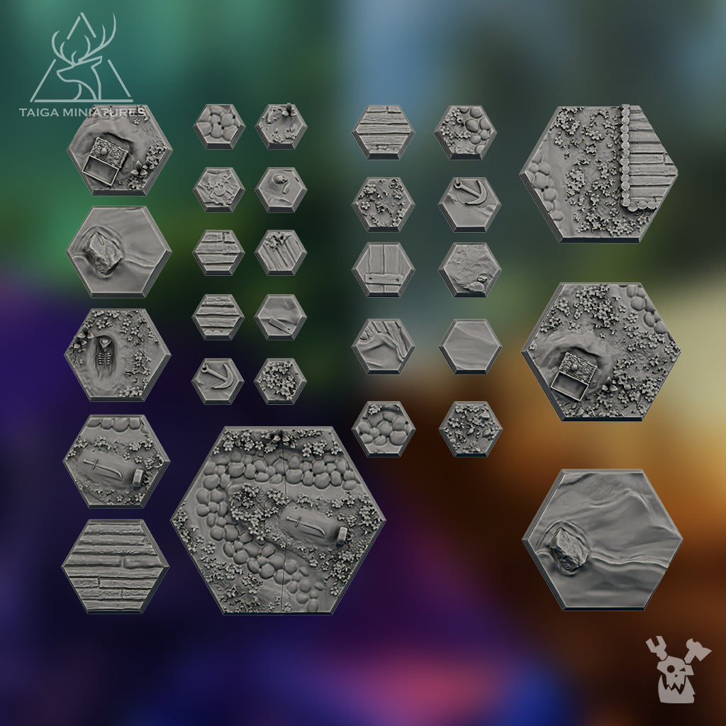 PIRATE ISLAND HEX BASES SET X116 by DakkaDakka Store - Base / Basing